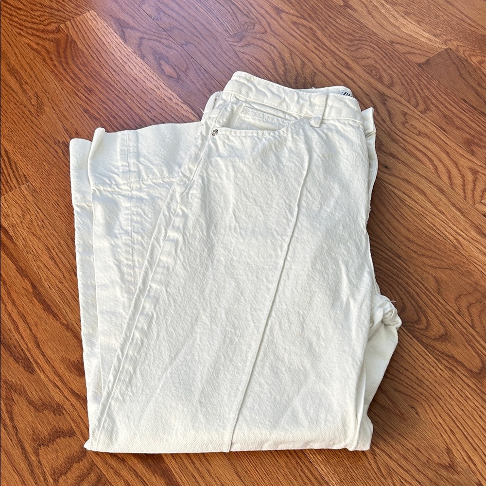 Zara wide leg white denim jeans